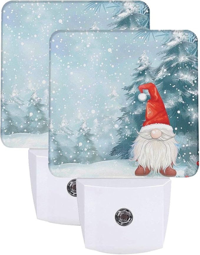 Snow Gnome Trees Christmas LED Plug-in Night Lamp 2 Piece Set, Auto Sensor Nightlights Set of 2 for Bedroom Bathroom