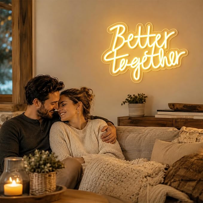 FARNY Better Together Neon Sign for Wall Decor Dimmable LED Neon Night Light Sign for Wall Party Décor Engagement Bedroom Bar Wedding Birthday Christmas Decoration, Warm White,16"x 12"