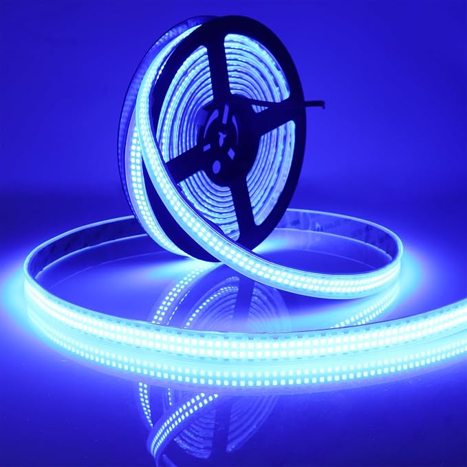Outdoor 12V Blue LED Strip Lights 16.4ft Double Row Waterproof IP67 | SMD 2835 2400 LEDs Super Bright Dimmable Flexible Tape Lights for Outdoor, Truck, RV, and Boat Lighting