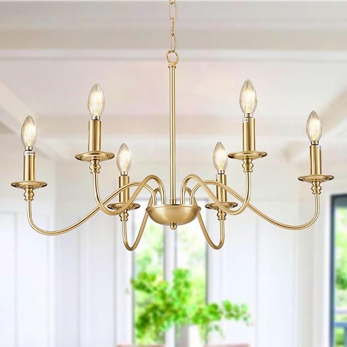 Depuley Gold Chandelier Light Fixture: 6-Light Modern Farmhouse Chandelier for Dining Room Lighting - Industrial Hanging Pendant Lights Kitchen Island - Vintage Iron Candle Chandeliers for Foyer