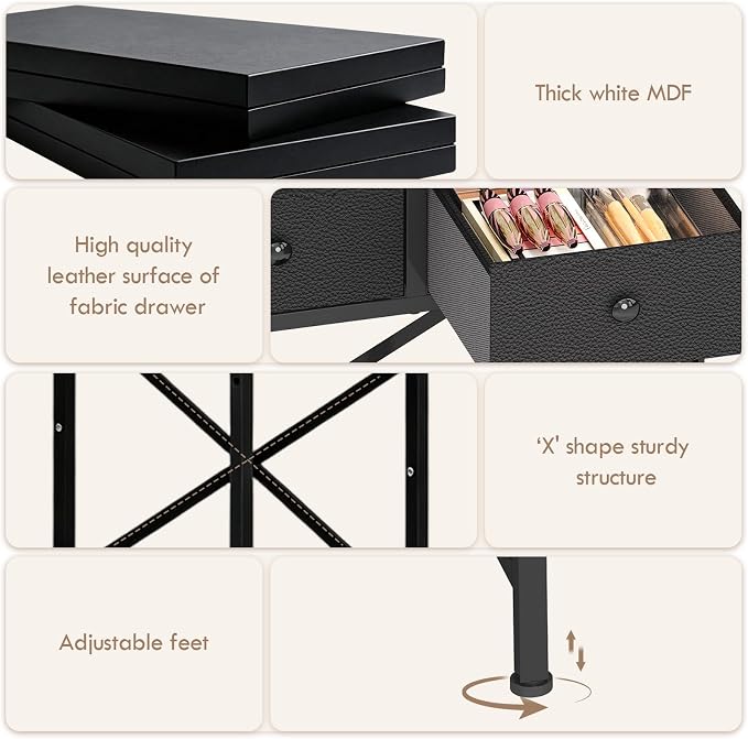 X-cosrack Black Small Vanity Desk with Mirror & Chair, 19.7" W Mini Vanity Desk Table Set with Fabric Storage Drawer for Kids, Girls, Teens, Dressing Table with Chair for Bedroom