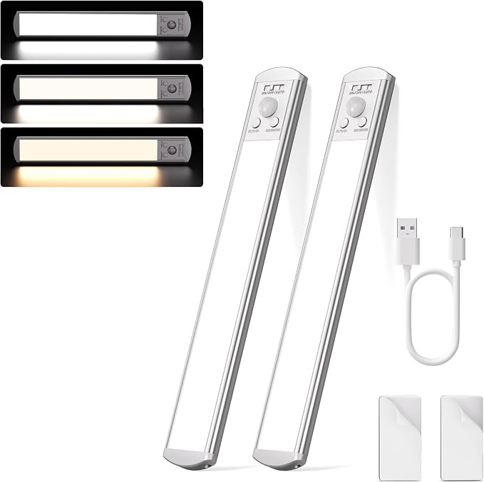 Joyzy 2 Pack Dimmable Motion Sensor Under Cabinet Lights | Closet Light LED, Rechargeable Battery Operated, Motion Sensor Light Indoor, Magnetic Dimmable