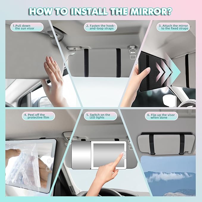 2pcs Car Sun Visor Vanity Mirror with Lights & 20X Magnification, Led Light up Makeup Mirror for Sun Visor, Rechargeable 3 Colors Dimming Light, Universal Accessories for Car SUV Truck
