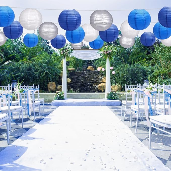 Paper Lanterns Party Decorations, Hanging Round Chinese Lanterns for Graduation New Year Blue Birthday Decorations Pack of 20 Blue Silver