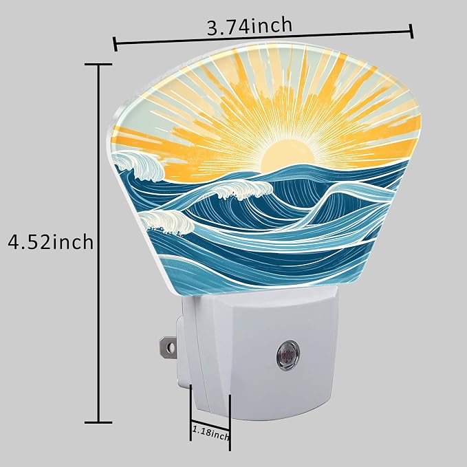 Sunrise Over The Sea Night Light Waves and Sun Nightlight Plug into Wall with Dusk to Dawn Sensor for Kid Girls Boys Women Men Room, Hallway, Kitchen, Bathroom, Stairs Decor