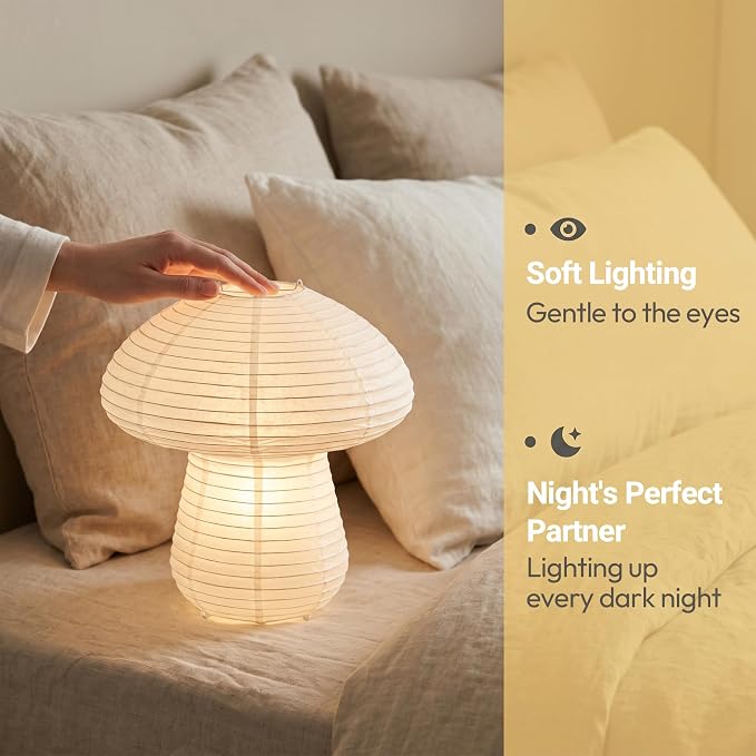 Paper Lantern Table Lamp, Rice Paper Japanese Lights, Modern Mid Century Cute Small Desk Lamps for Bedroom, Living Room