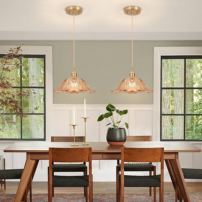Battery Operated Pendant Light,Amber Chandelier RGB Light Bulb 2500mAh 11in Vintage Light Fixtures with Remote Control Wireless Adjustable Rechargeable Chandelier for Kitchen Island Hallway 2Pack