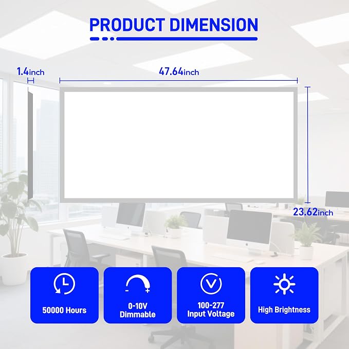 hykolity 2x4 LED Flat Panel Light,30W/40W/50W Dimmable,Drop Ceiling 4 Pack | Selectable Watts 0-10V Dimmable 5000K Daylight 6500LM ETL Recessed Light for Office Classroom Garage Replaces 3-Lamp Fixture