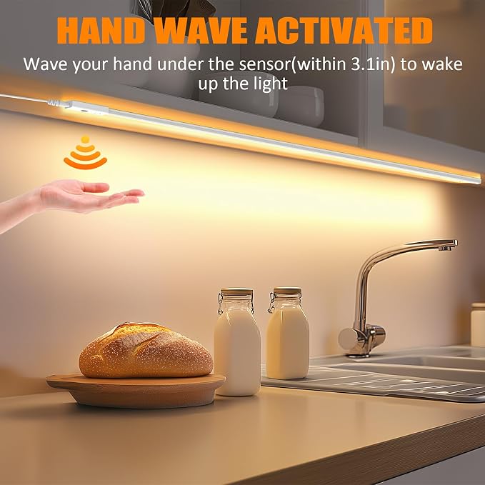 MY BEAUTY LIGHT 80in Smart Under Cabinet Lights, Handwave Sensor Under Counter Lights for Kitchen, 2700K-6500K 1090lm Stick-on Closet Light, Slim Cuttable Plug and Play Kitchen Lamp, 2 Rolls of 40in