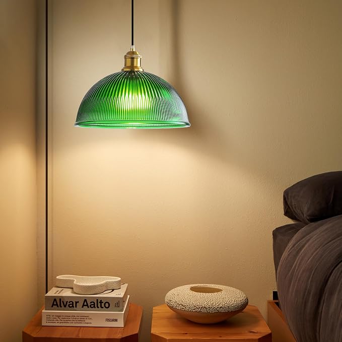 XZHGCEE Plug in Pendant Light: Hanging Light Plug in Green Glass Hanging Lamp, Pendant Lighting for Kitchen Island, Bedroom, Dining Room, Living Room, No Bulb