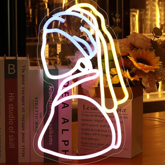 Neon Signs for Wall Decor Pearl Girl LED Sign Neon Lights for Bedroom Party Birthday Room Man Cave Decor,9.5x15 inches