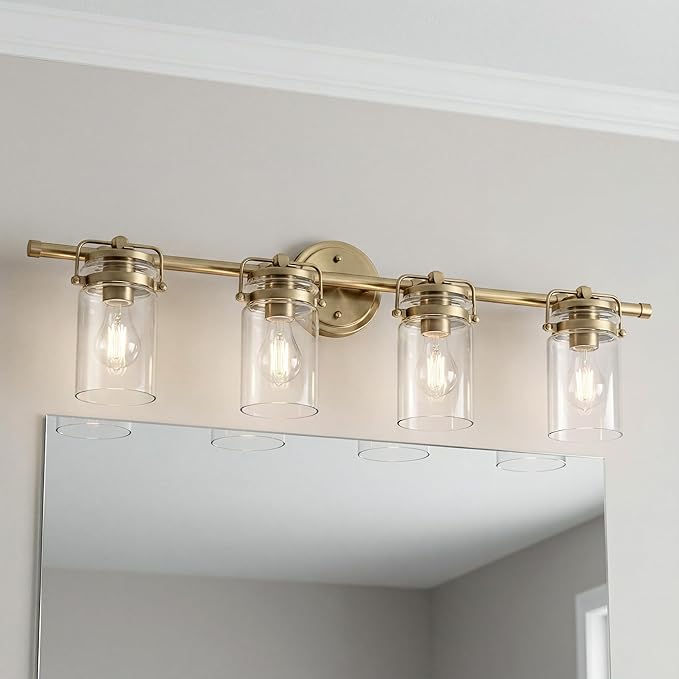Kichler Brinley 4 Light Vanity Light with Clear Glass in Champagne Bronze, (32.5" W x 10.25" H), 45690CPZ