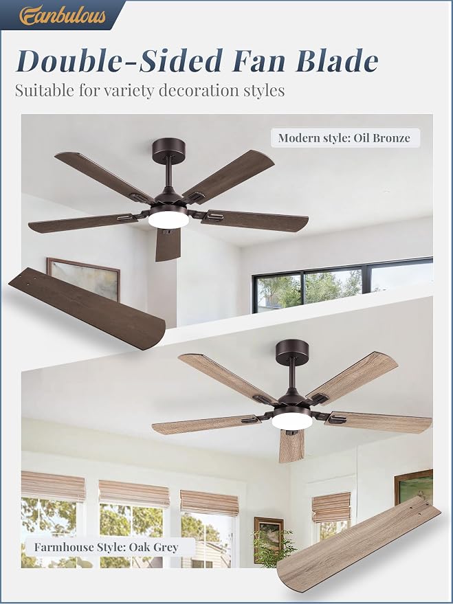 Fanbulous 52 Inch Modern Ceiling Fans with Lights | 6 Speeds,3CCT,Timer,Remote Control,Quiet Reversible DC motor,5 Double-sided Blades,Outdoor,Easy Installation,Oil Bronze