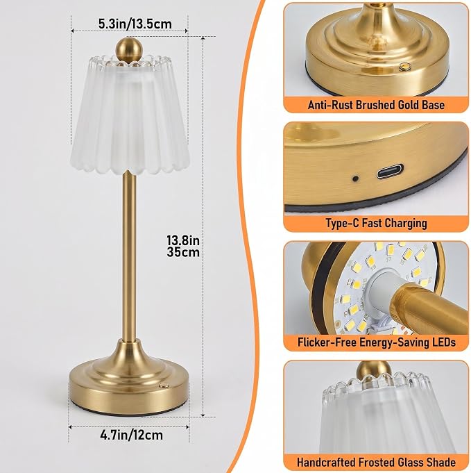 Small Vintage Rechargeable Cordless Table Lamp (White, 1 Pack)
