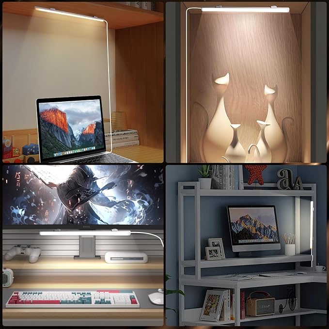 12 Inch LED Light Bar USB Powered 3 Colors, Dimmable Magnetic Frosted Cover | White, Warm White, Yellow, with Switch for Under Monitor, Under Desk, Cabinet, 3D Printer, Over Sink
