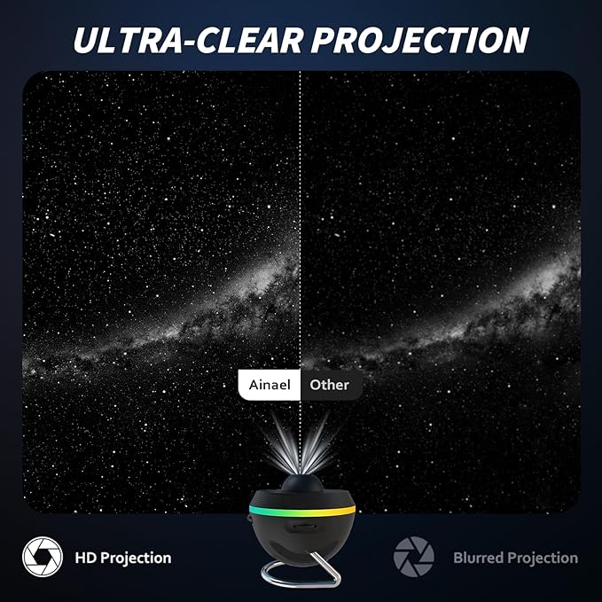 Galaxy Projector with 1 Glass Projection Disc, Star Projector Home Planetarium, 180° Rotatable Starry Sky Night Light with Meteor Effects & Light Strip for Bedroom, Kids & Adults Gift (Black)