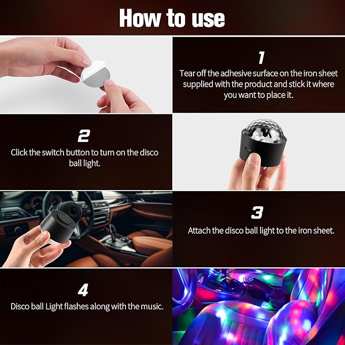 Mini Disco Ball Light,Rechargeable Party Lights,Sound Activated Strobe DJ Light,Portable Battery Operated,Night Lights Projector for Kids,Halloween,Disco Decoration for Car/Parties