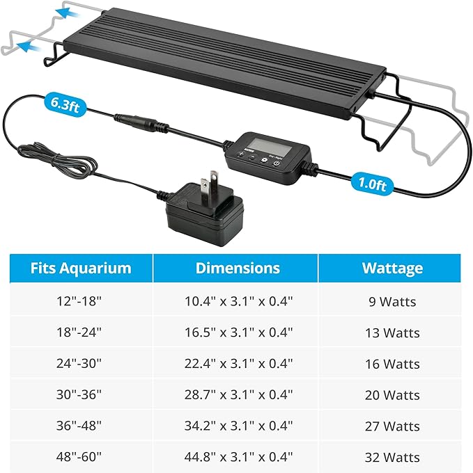 NICREW C10 Plants LED Aquarium Light, 48-60 in, 32 Watts, Full Spectrum Fish Tank Light with Timer, Day and Night Cycle, Brightness Adjustable