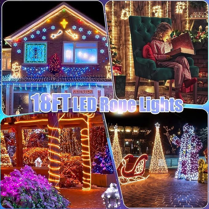 Vigdur LED Rope Lights Outdoor, 18FT 216 LEDs Warm White Rope Lights | Connectable And Flexible Clear Tube, IP65 Waterproof, Christmas Rope Lights for Patios Gardens Parties And Christmas Décor