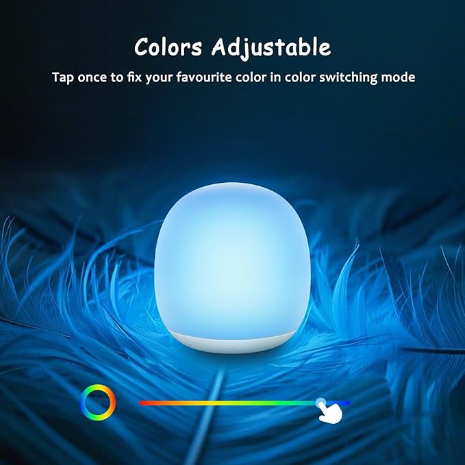 Night Light for Kids, Baby Egg Night Light with 7 Colors Changing Mode & Stepless Dimming, Soft Silicone Touch Nursery Night Lamp BPA Free, 1 Hour Timer, Rechargeable for Breastfeeding