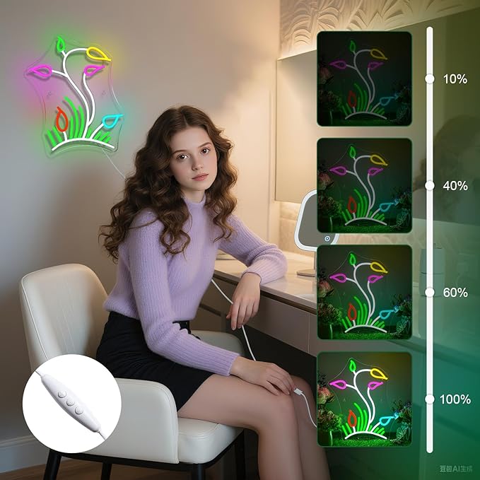 Flower Grasslands Neon Signs Tulips LED Neon Light for Wall Decor Flowers Shaped Light up Sign for Bedroom, Christmas Gift, Shop, Teen Room, lorists,Dormitory