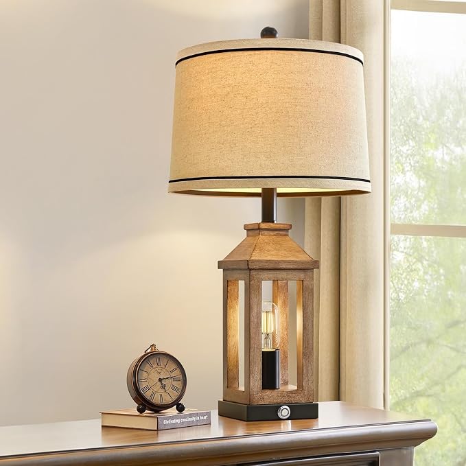 G-SAFAVA 23.75" Farmhouse Table Lamps USB A+C Charging Ports 3-Way Dimmable Touch Control Lamp Nightlight Vintage Modern Lamp for Living Room Bedroom with 2 Light Sources