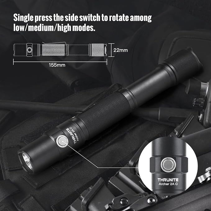 ThruNite Archer 2A C LED Rechargeable Flashlight,High 1000 Lumens AA Flashlight with USB-C, Dual Switch Bright Flashlights for Power Outage,Home Emergency,Camping,IPX8 Waterproof - Cool White