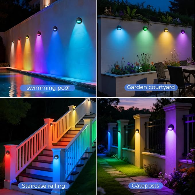 RGB Low Voltage LED Deck Lights Kit with Transformer Timer and Photocell Sensor, IP67 Waterproof Low Voltage Landscape Lighting, Step Lights for Outdoor Walkway Stair Post Railing (6 Pack)