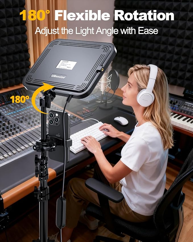 UBeesize 1-Pack LED Video Light Kit with Tripod Stand & Phone Holder | Ultra-Bright 3000-Lumen Dimmable Studio Lights for Live Streaming, Video Recording, Makeup, Gaming, YouTube and Photography
