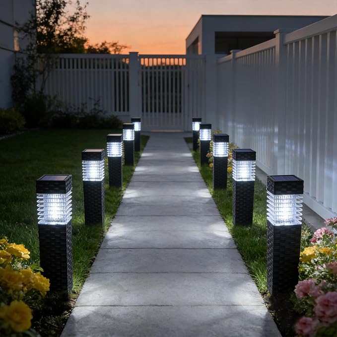 SUNNYPARK 8 Pack Solar Pathway Lights Outdoor | Rattan Style, Modern Design, Waterproof, LED Landscape Lights for Walkway, Driveway, Patio, Yard