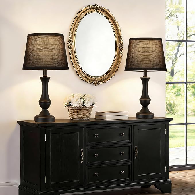 Luvkczc Table Lamp Set of 2, 19" Mordern Bedside Lamps for Living Room & Bedroom, Linen Shade Desk Lamps for Nightstand, Office, Study(Bulb not Included)