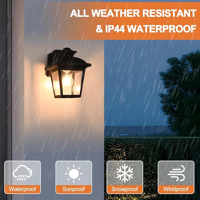 FUDESY Outdoor Wall Lanterns, 3000K Dimmable LED Edison FilamentBulb Included, Anti-Corrosion Plastic Materials, Black, P746-E26
