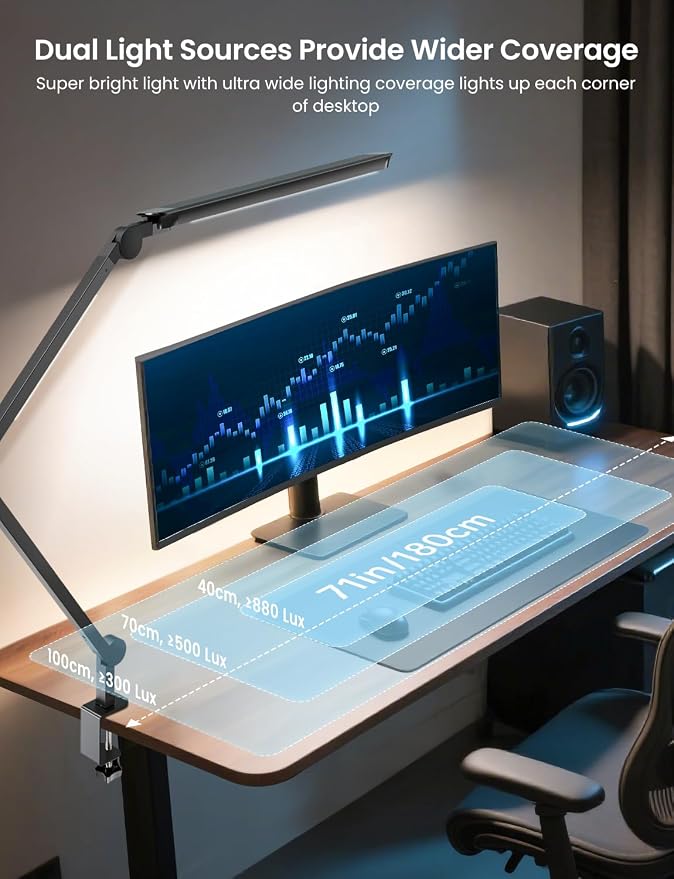 LED Desk Lamp with Clamp, Adjustable Dual Light & Remote Control, Puzzle Light for Table No Glare, 4 Color Modes with Wireless Remote for Home Office & Study