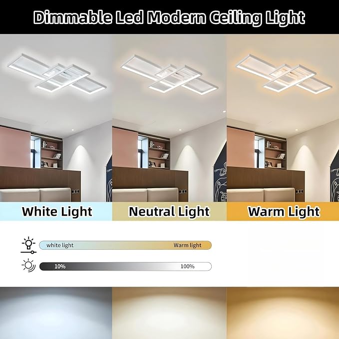 55″ 82W Modern Ceiling Light 3000-6500K Dimmable Kitchen Light Fixtures | Timer Night light Memory function Adjustable brightness color temperature Flush Mount Light Fixture remote control Bedroom