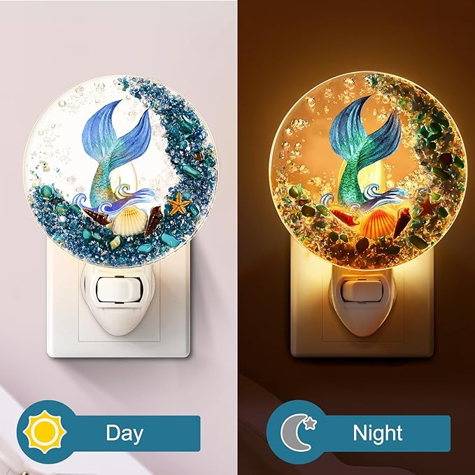 Hortsun Plug in Seashell Night Light Ocean Sea Animal Decorative Night Light Plug in Beach Lamps Vintage Ocean Lamps for Adult for Home Bedroom Living Room Bathroom Wall(Mermaid)