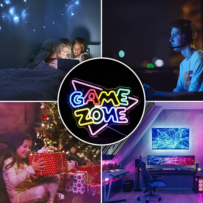 Game Zone Neon Sign LED Colorful Gaming Room Neon Light for Wall Decor Dimmable USB Game Neon Signs for Gamer Man Cave Bedroom Boys Gift（15.4’’X12.6’’）