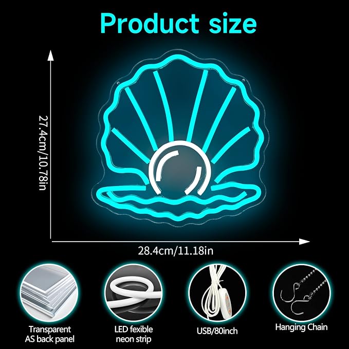 Seashell Neon Sign for Wall Decor Sea Shell With Pearl Led Sign Seashell Decor Coastal Neon Light Up Signs for Bar Club Hotel Store Home Party Summer Vibe Wall Art Sea Lovers Gift Kids Room