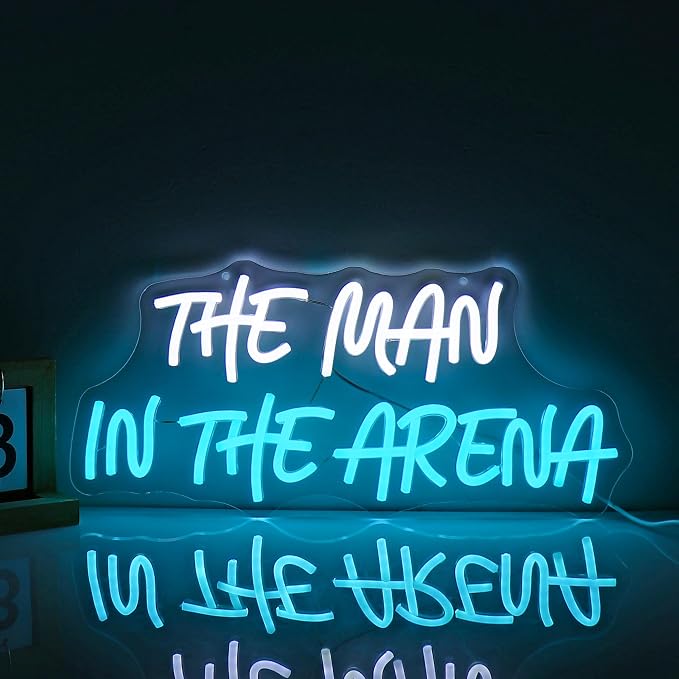 Neon Sign, Pkshfja The Man Dimmable LED Neon Signs for Wall Decor, White & Blue Inspirational Light up Bar Signs for Man Cave, Gym, Office, Business & Game Room Decor - USB Powered