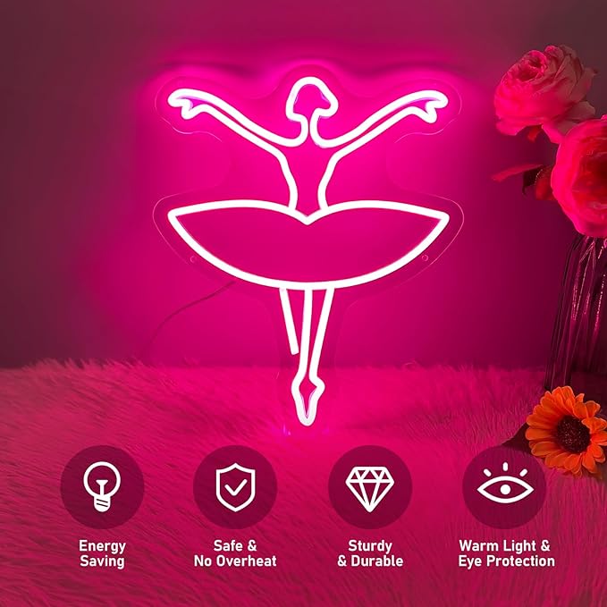 Ballet Girl Neon Sign Let's Dance Neon SIgn Dancing Girl LED Neon Light for Wall Decor Light up Sign for Bedroom Dance Room Gym Room Balllet Studio Ideal Birthday