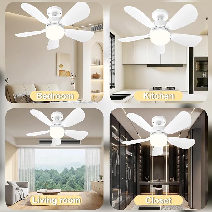 2Pack Socket Fan Light With Remote, Screw in Ceiling Fans with Dimmable Light, 3 Colors 3000K-6500K,Smart Ceiling Fan Light Kit Bulb for Bedroom Living Room Kitchen Garage Dinning Room