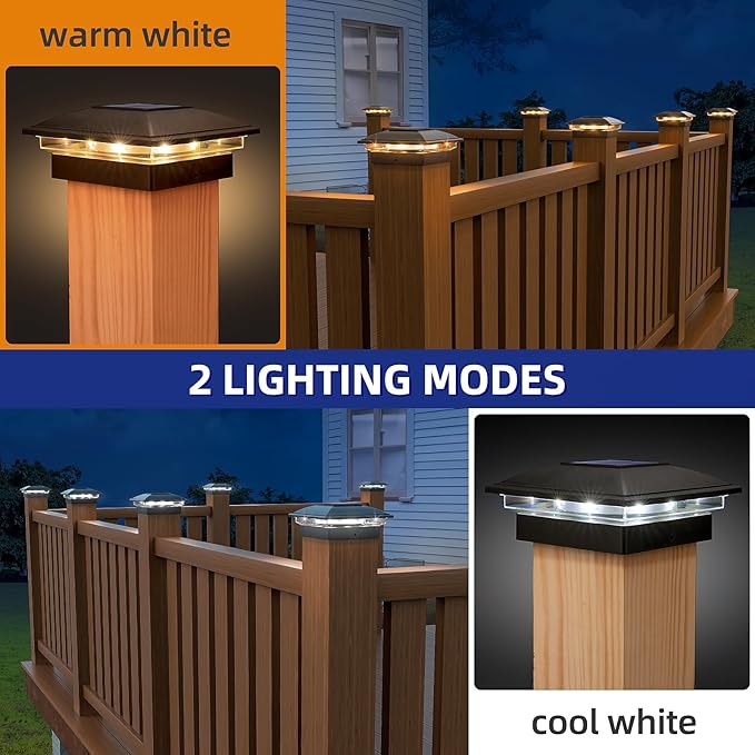 APONUO 12 Pack Fence Post Solar Lights, 2 Modes(Warm/Cool Light) Outdoor Waterproof 4x4 Post Solar Lights, Solar Powered Garden, Patio, Deck Decor for 4x4, 5x5, 5.5x5.5 Wood & Vinyl Posts, Black