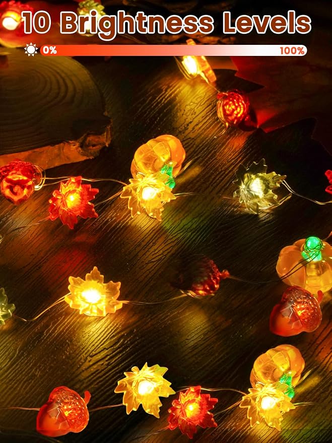 2 Pack 30 LED Fall Decorations, String Lights Battery Operated with Remote | 20FT 3D Pumpkin Acorn Maple Leaf Fairy Twinkle Lights Timer, Waterproof Outdoor Autumn Harvest, Thanksgiving, Halloween Decor
