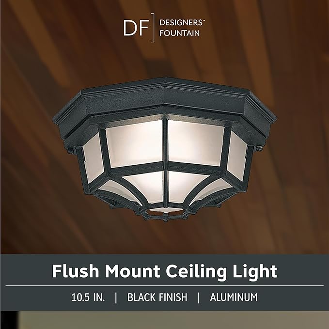 Designers Fountain 2067-BK Builder Cast Outdoor Flush Mount Ceiling Light, 10.5 in W, Black