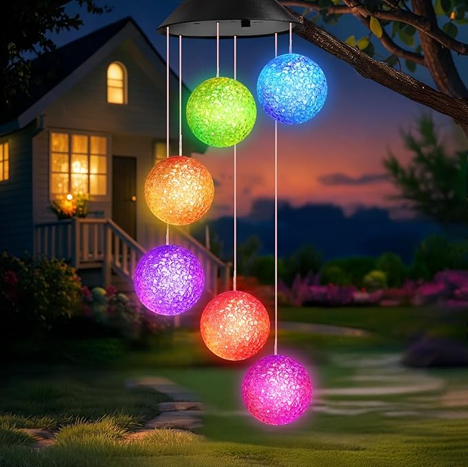 Winzwon Solar Lights Outdoor Wind Chimes for Garden Yard Patio Porch Decor | Hanging Ball Decorations, Birthday Gifts for Women Grandma Wife Sister, Christmas Mothers Day Mom Gift for Her