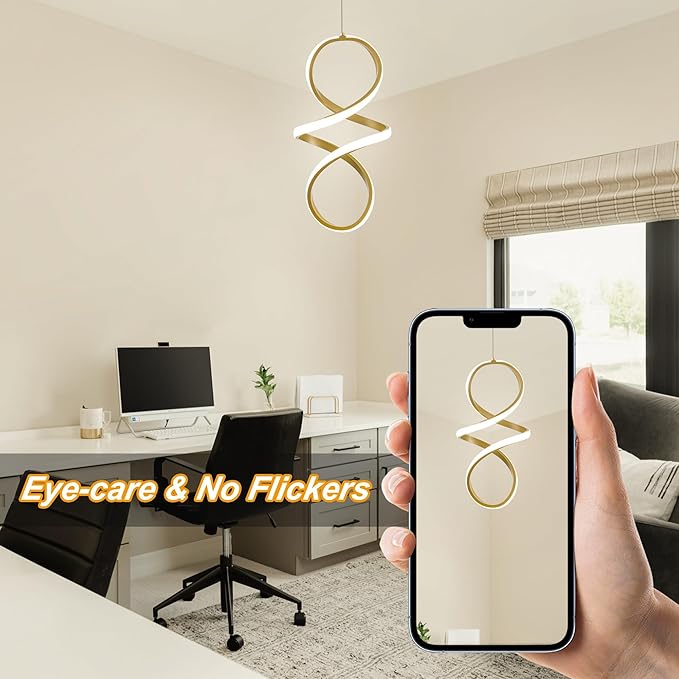MAYNA Spiral Kitchen Island Pendant Lights, 4000K Modern Led Chandelier Light Fixture, 18W Adjustable Hanging Light Fixtures for Kitchen Island Dinning Room, 3 Pack (Gold)