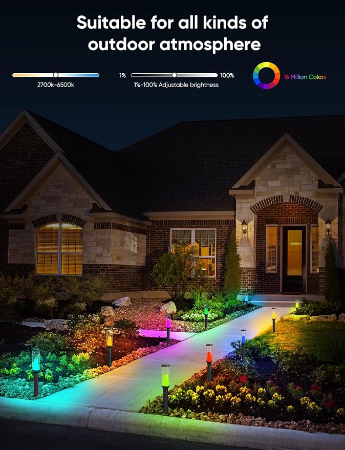 Pathway Lights,RGBCW Walkway Lights with APP Control,4 Pack | IP65 Waterproof,Low Voltage Landscape Lighting 800LM,Color Changing,for Garden, Yard, Patio,Compatible with Alexa