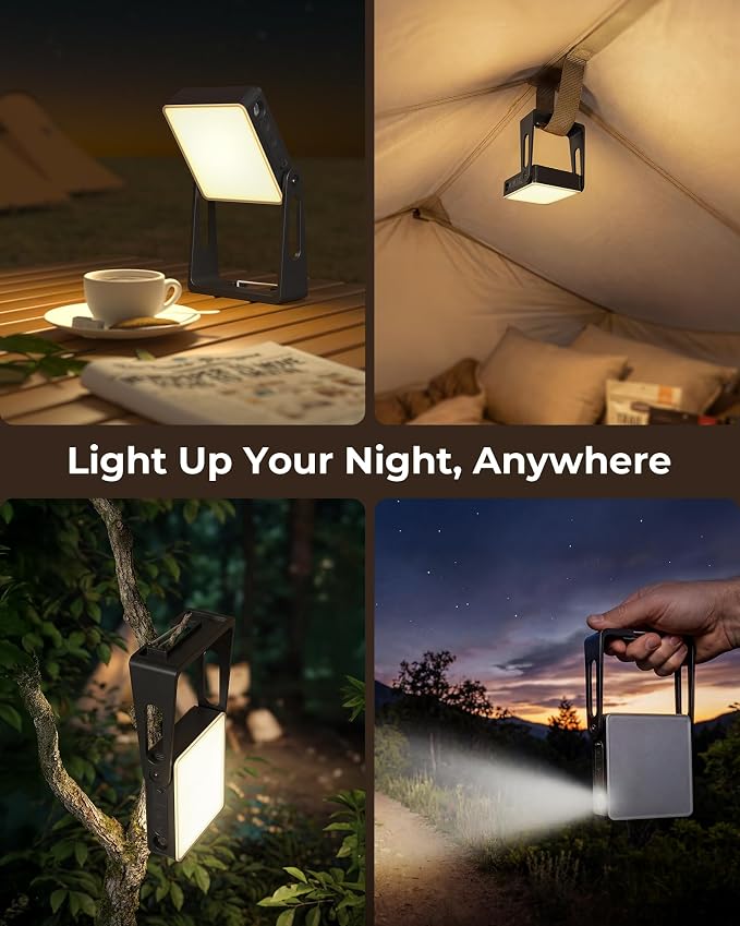 Rechargeable Camping Light Lamp, 2 Pack 4000mAh Dimmable LED Battery Powered Camping Lanterns with 360° Rotatable Stand, 2-in-1 Flashlight Emergency Lights for Home Power Outages, 3 Light Colors