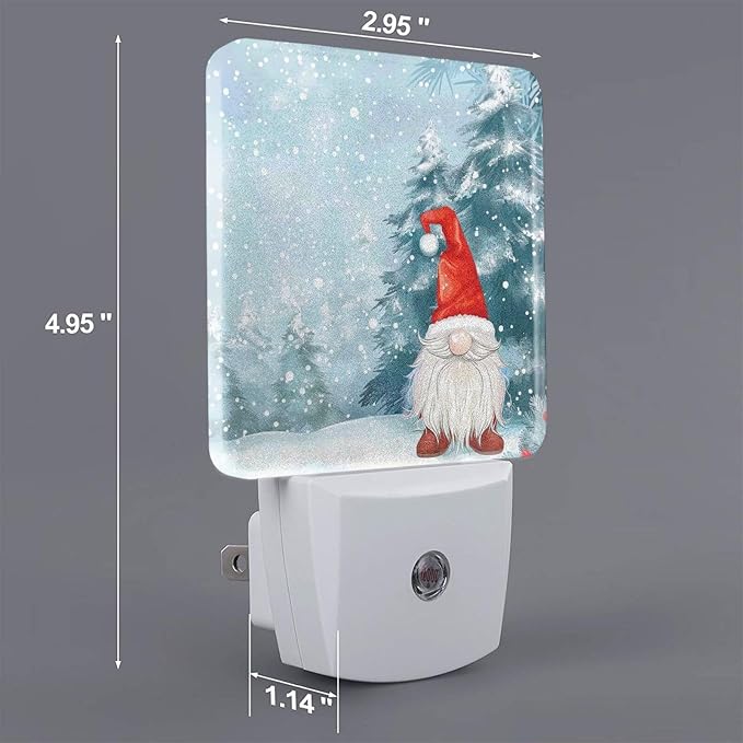 Snow Gnome Trees Christmas LED Plug-in Night Lamp 2 Piece Set, Auto Sensor Nightlights Set of 2 for Bedroom Bathroom
