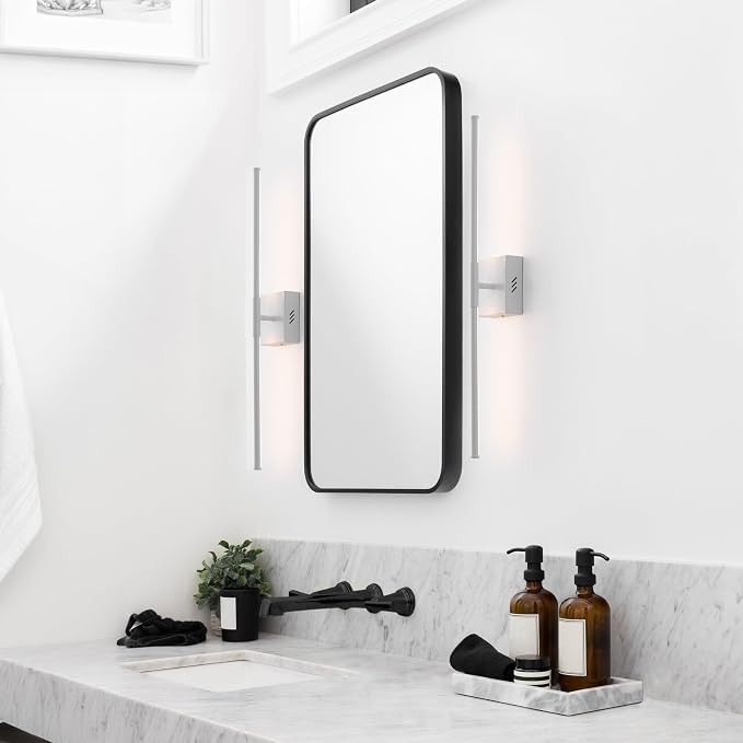 JONATHAN Y Makena 28" 1-Light LED Wall Sconce, White | Dimmable, Modern, Integrated 12W, Hardwired, Sleek Metal, Ambient, Bathroom Mirror, Bedroom, Hallway, Vanity Mount