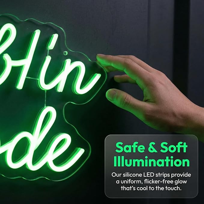 Goblin Mode Neon Sign Wall Decor for Bedroom, Living Room, Man Cave, Birthday Party, Goblin Mode Glow Neon Light, Dimmable, USB Power, Green(14.1"x11")
